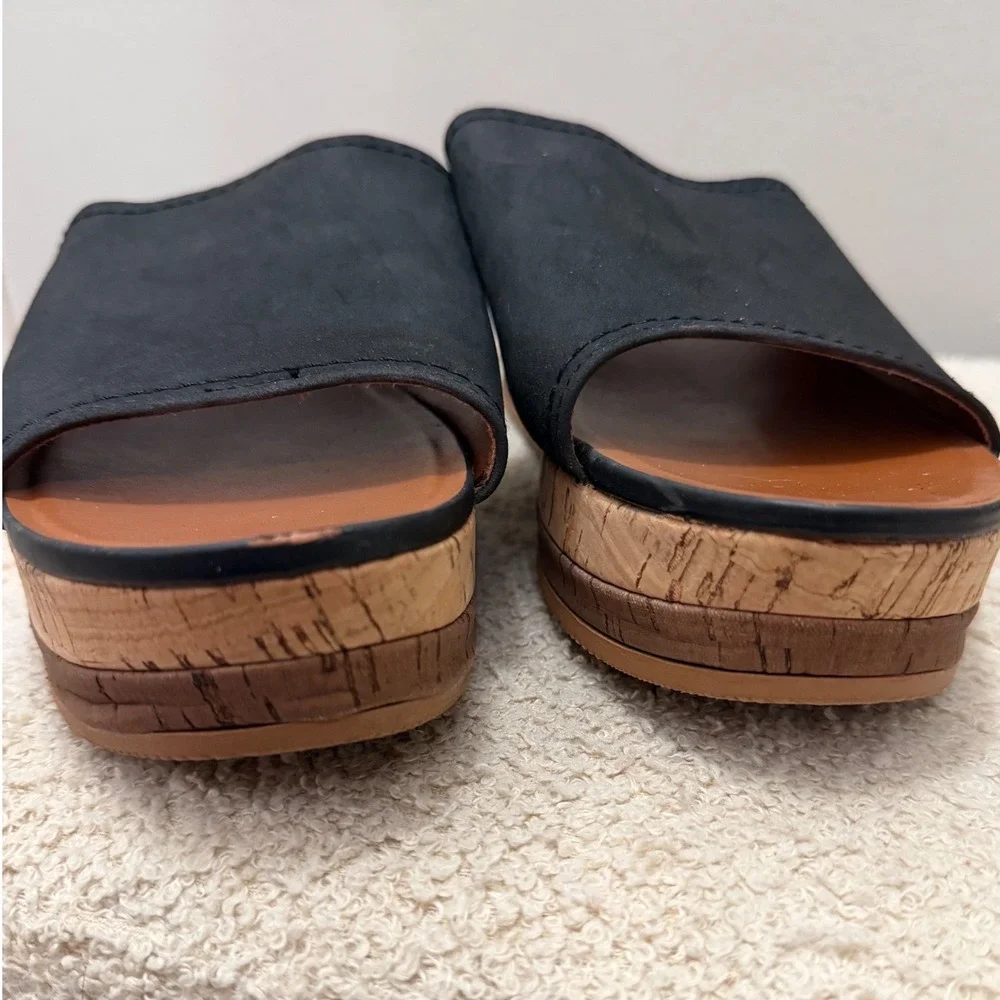 Naturalizer Black Cork Platform Wedge Slide Sandals Boho Minimalist Size 9.5M